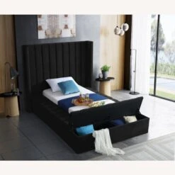Other Twin Bed In Black Velvet W/ Storage Space