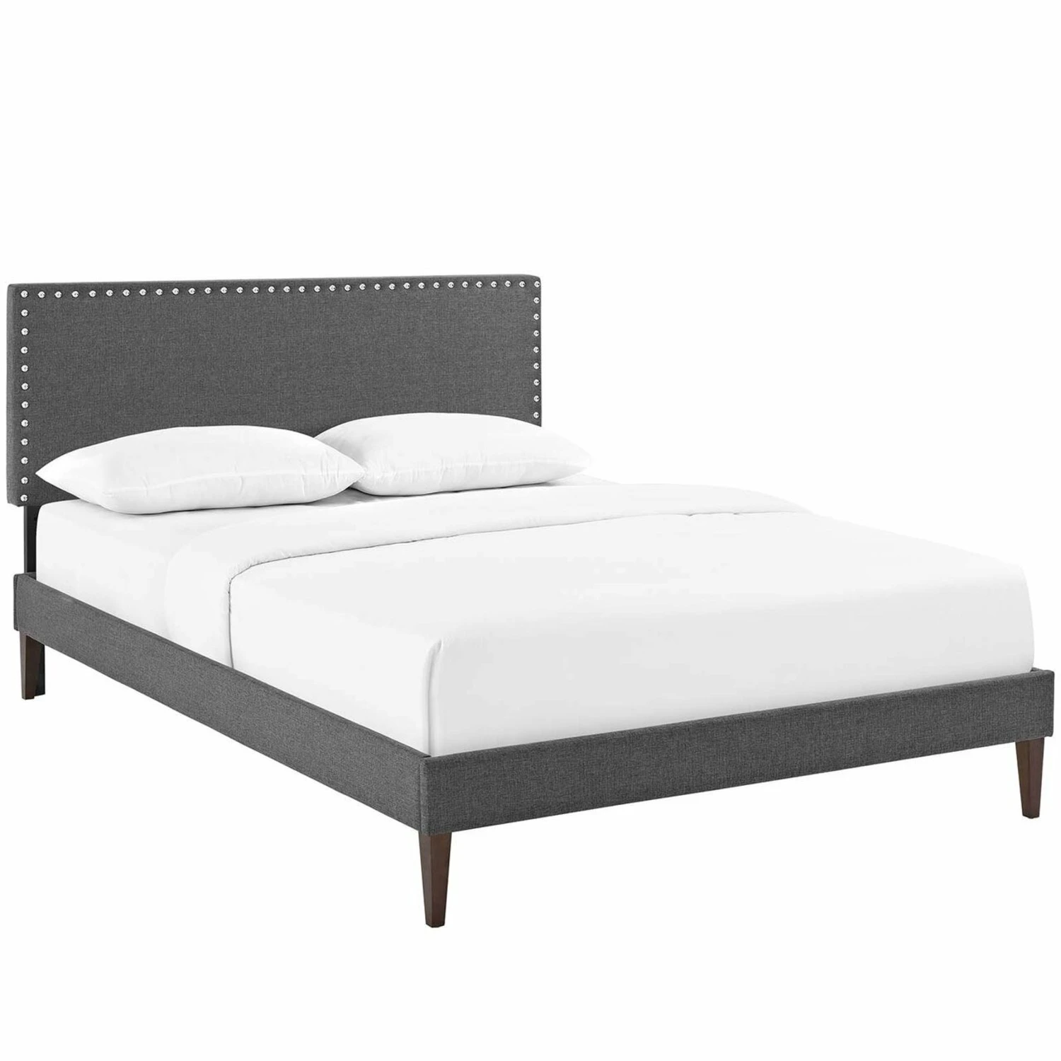 Other Full Platform Bed In Gray Fabric W/ Wooden Slat