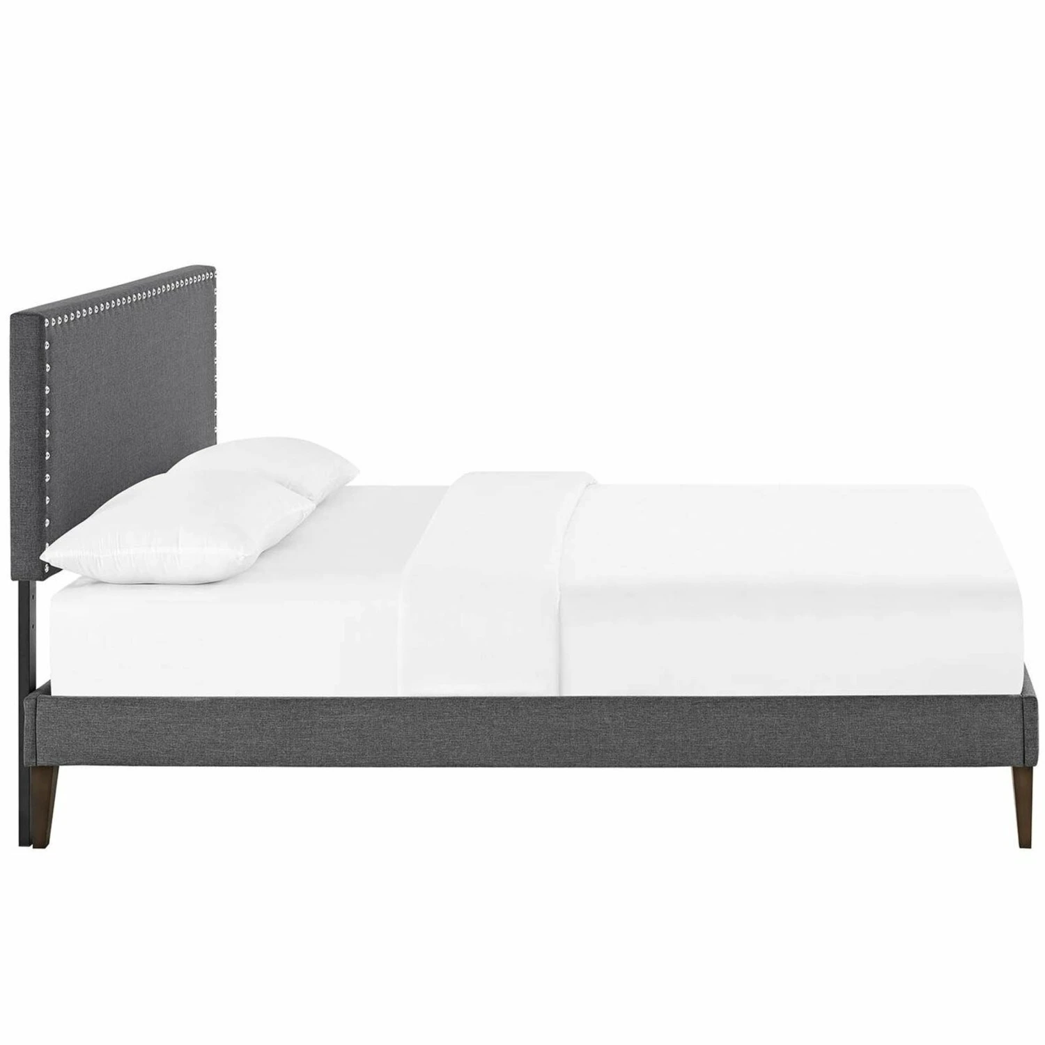 Other Full Platform Bed In Gray Fabric W/ Wooden Slat - Image 2