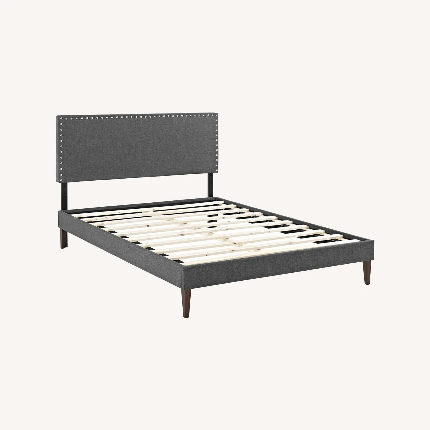 Other Full Platform Bed In Gray Fabric W/ Wooden Slat - Image 3