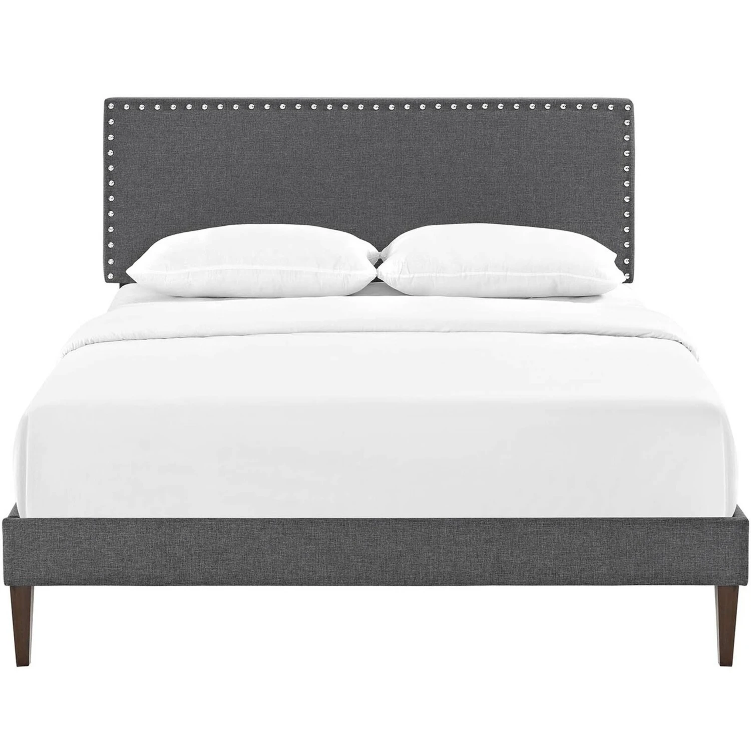 Other Full Platform Bed In Gray Fabric W/ Wooden Slat - Image 6