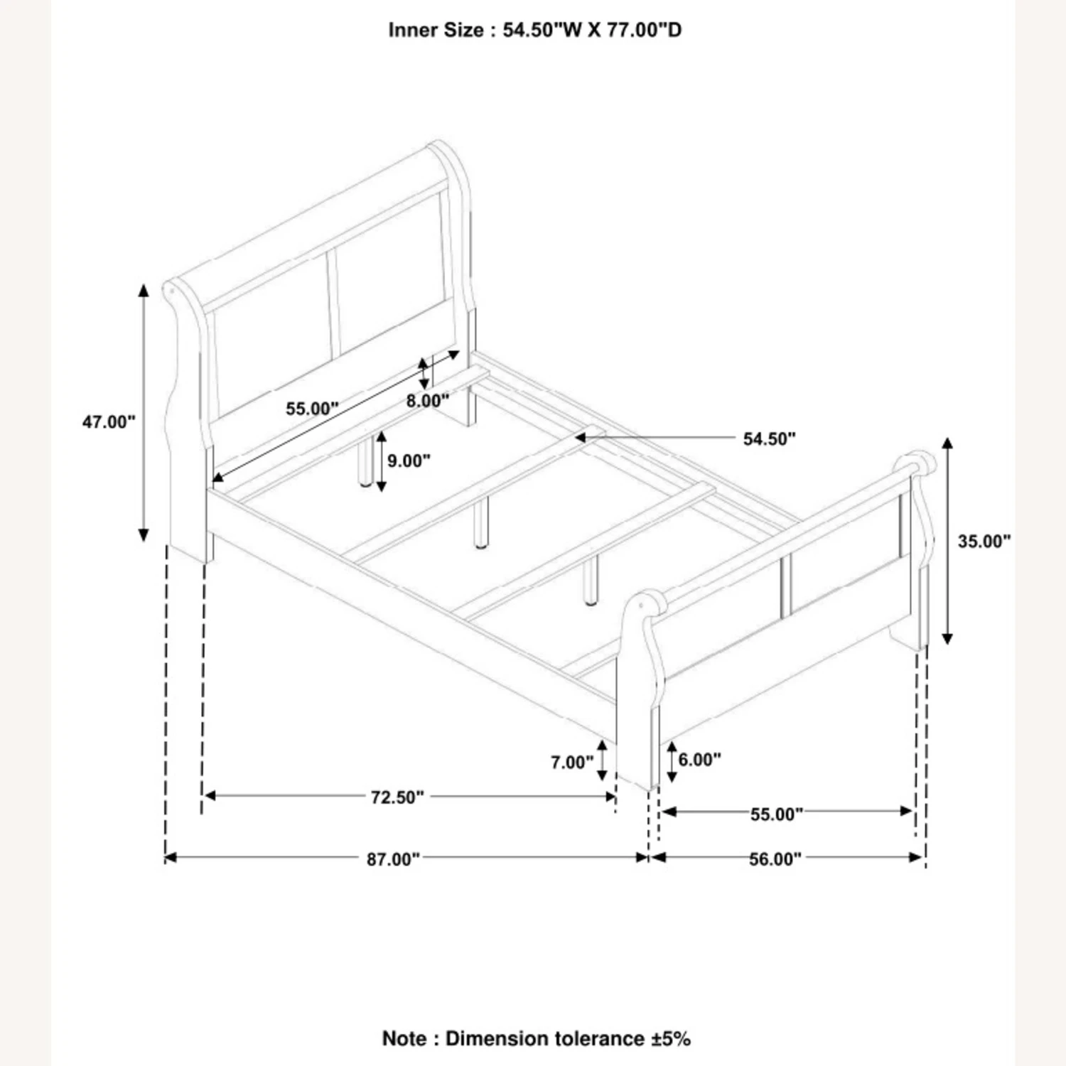 Other Full Bed In White Wood With Curved Headboard Finish - Image 5