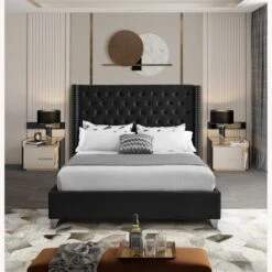 Other Full Bed In Black Velvet With Chrome Nail Heads