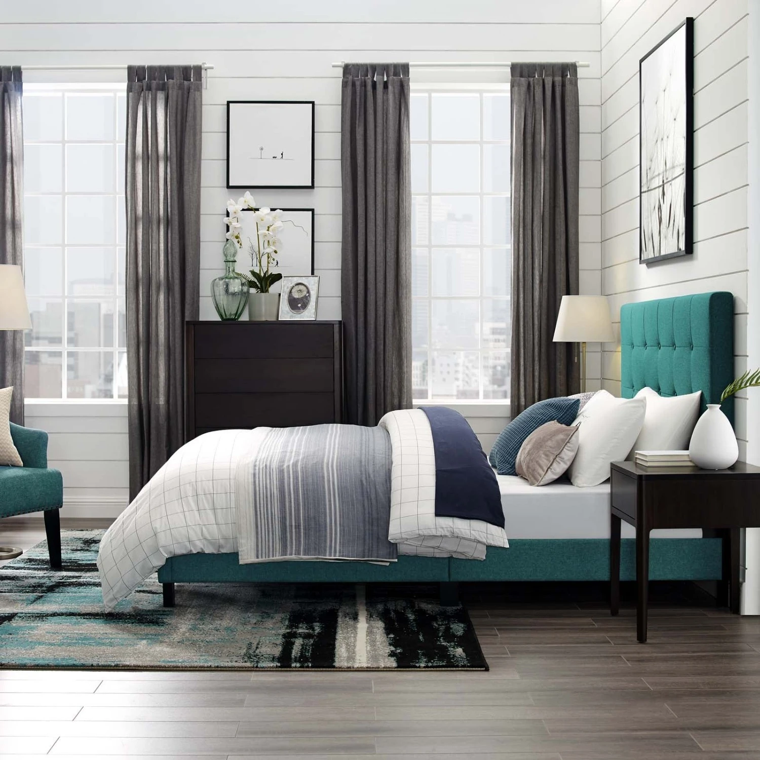 Other Modern Platform Full Bed In Teal Fabric Finish - Image 6