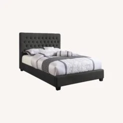 Other Full Bed In Charcoal Fabric W/ Birch Legs