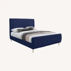 Other Full Bed In Navy Velvet & Gold Legs W/ Ball Design