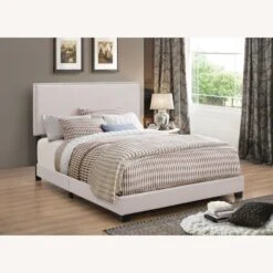 Other Full Bed In Ivory Fabric W/ Chrome Nailhead Trim