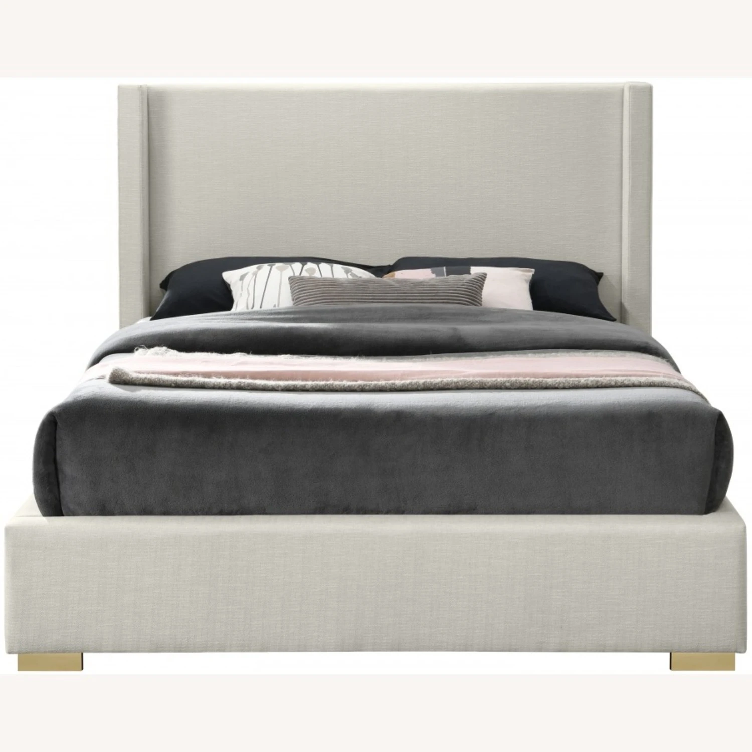 Other Full Bed In Beige Linen Textured Fabric Upholstery - Image 9
