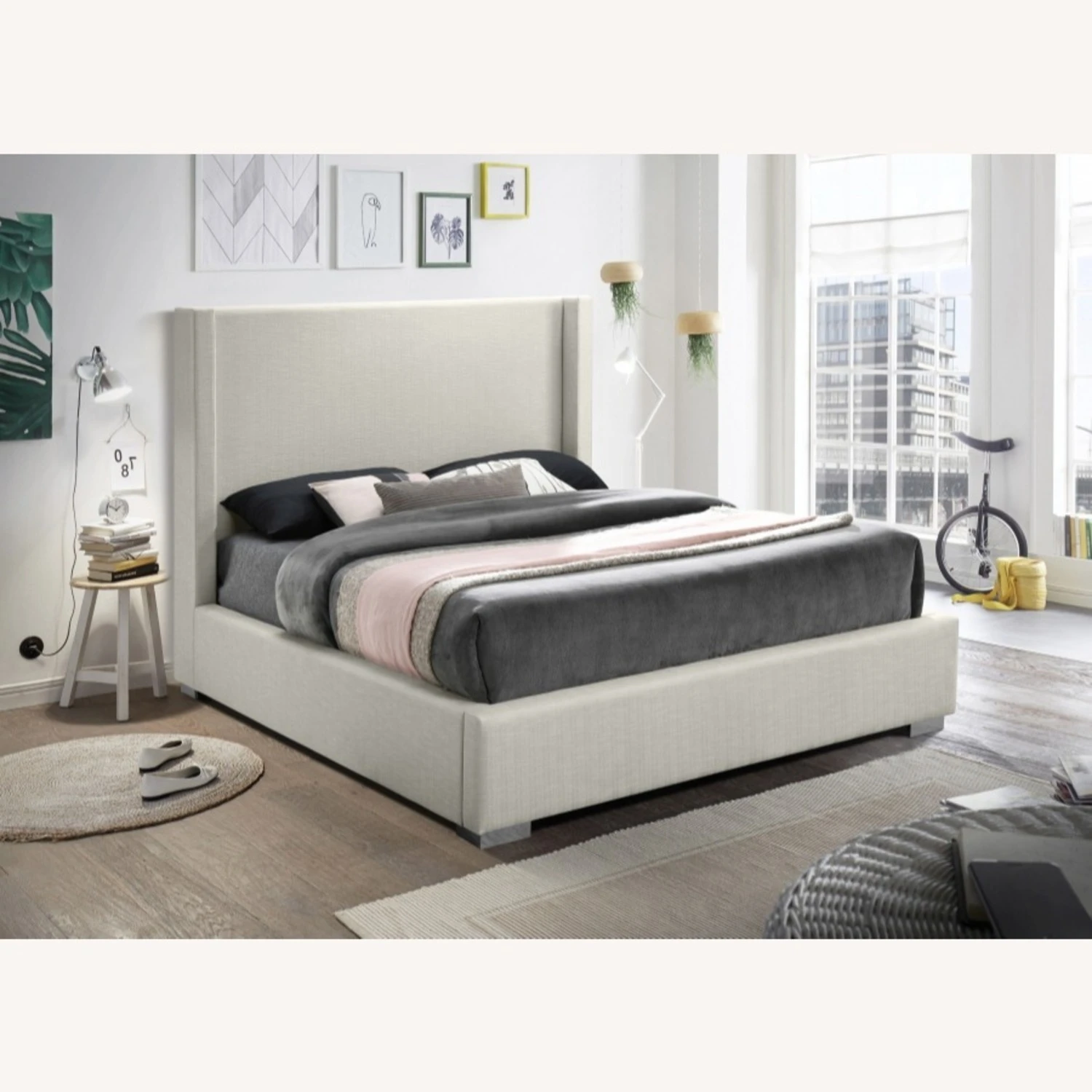 Other Full Bed In Beige Linen Textured Fabric Upholstery - Image 13