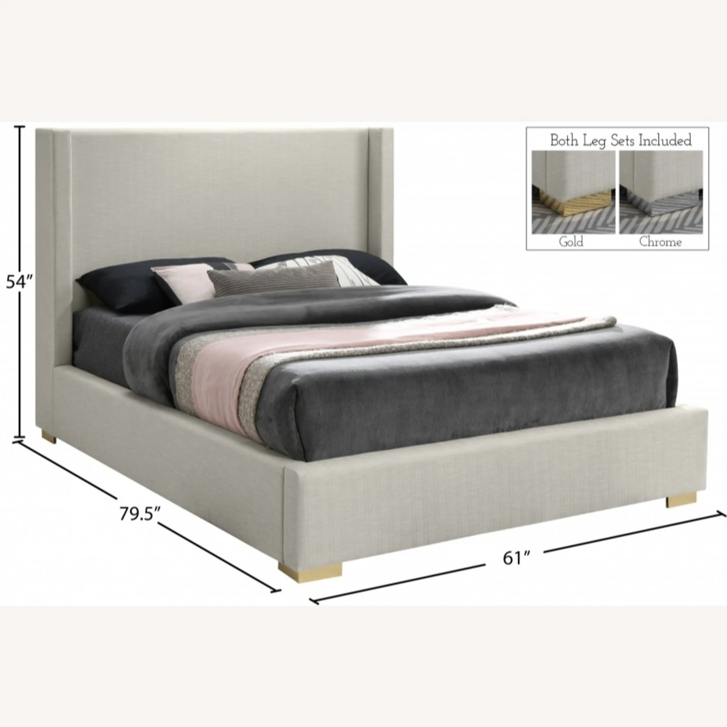 Other Full Bed In Beige Linen Textured Fabric Upholstery - Image 17