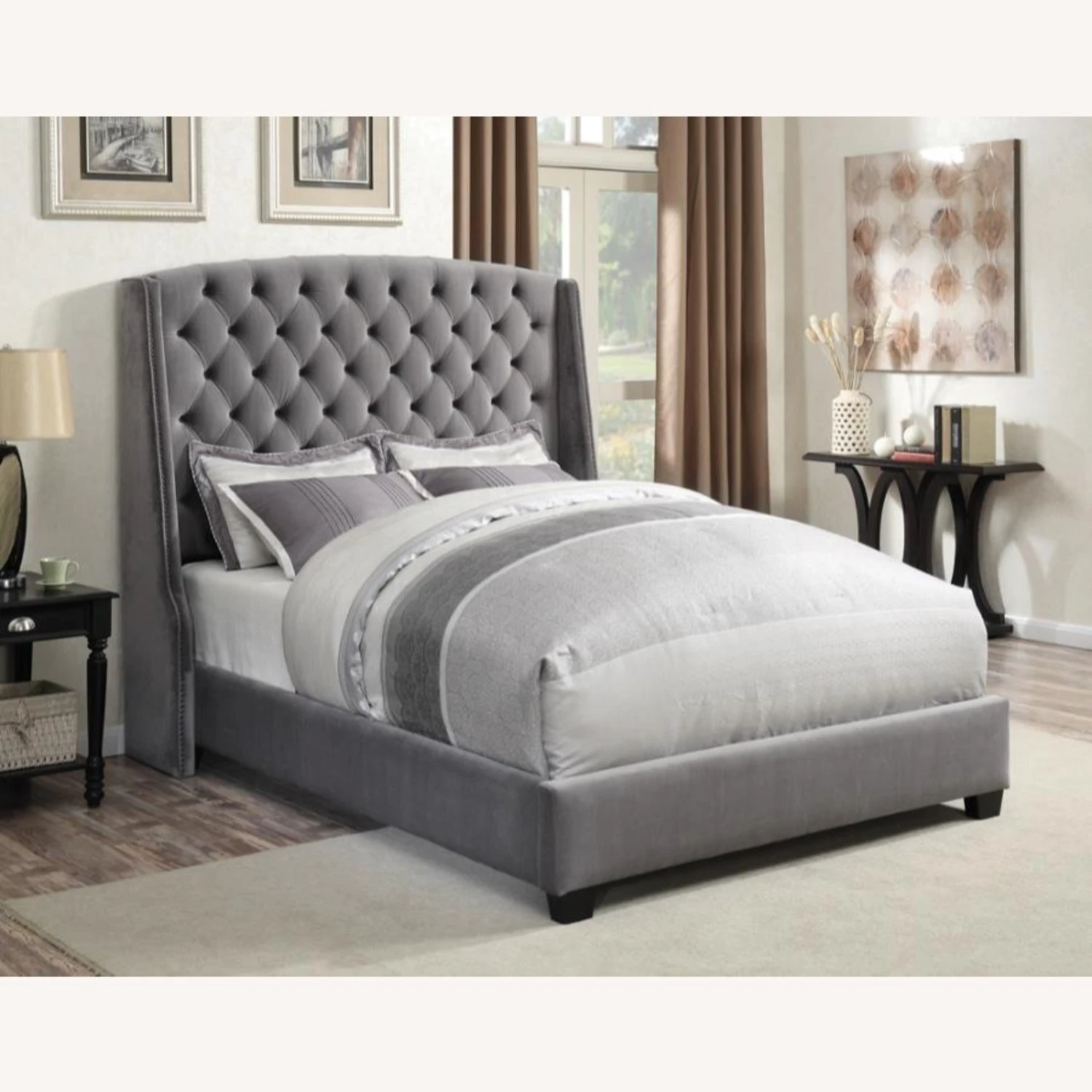 Other Full Size Upholstered Bed In Grey Velvet Fabric - Image 2