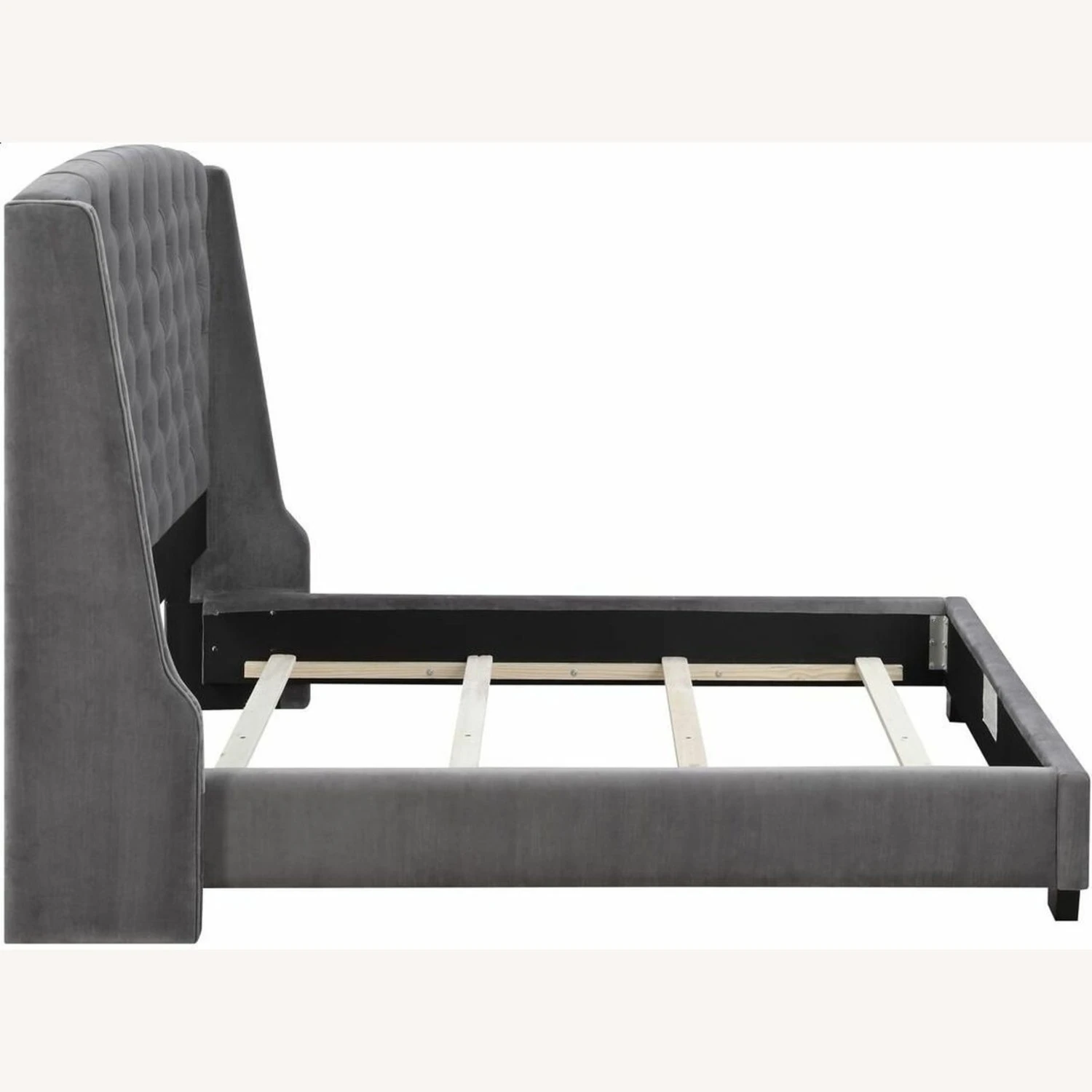Other Full Size Upholstered Bed In Grey Velvet Fabric - Image 4