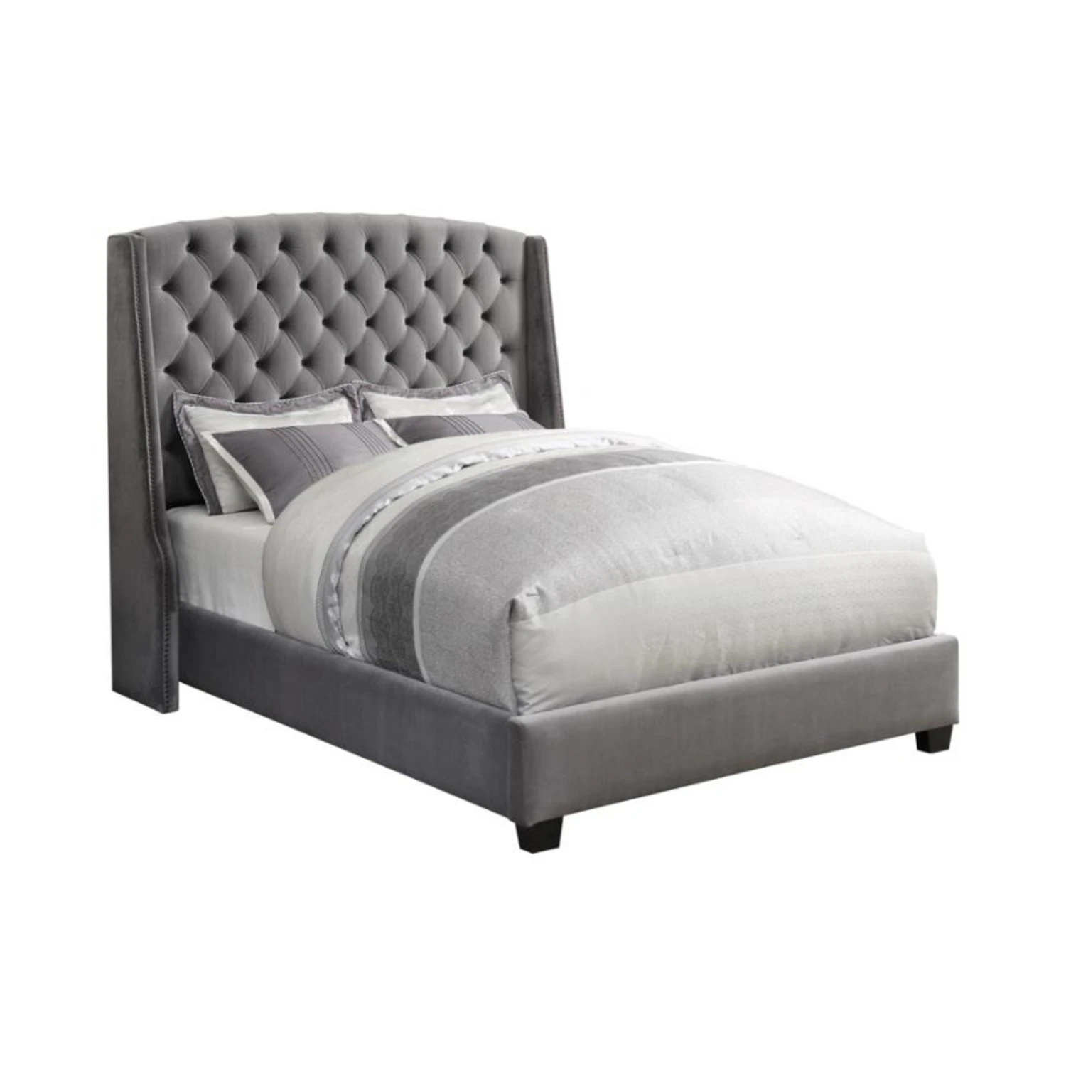 Other Full Size Upholstered Bed In Grey Velvet Fabric - Image 6