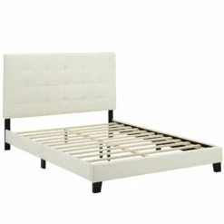 Other Full Bed In Ivory Velvet W/ Tufted Button Finish