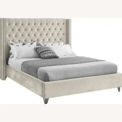 Other Full Bed In Cream Velvet W/ Chrome Nail Heads