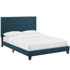 Other Modern Twin Platform Bed In Azure Soft Fabric