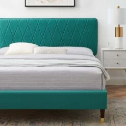 Other Twin Bed In Teal Velvet W/ Padded Headboard