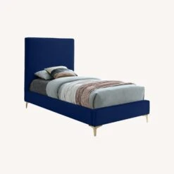 Other Twin Bed In Navy Velvet W/ Piping Design