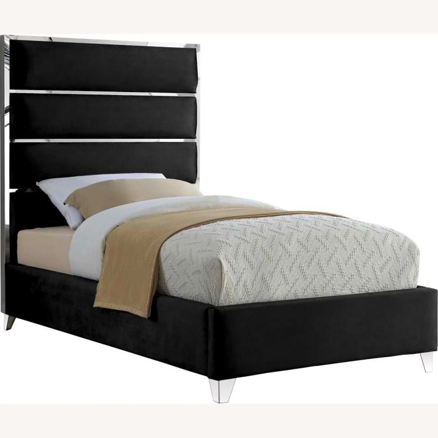 Other Twin Bed In Black Velvet W/ Chrome Channel Design - Image 6