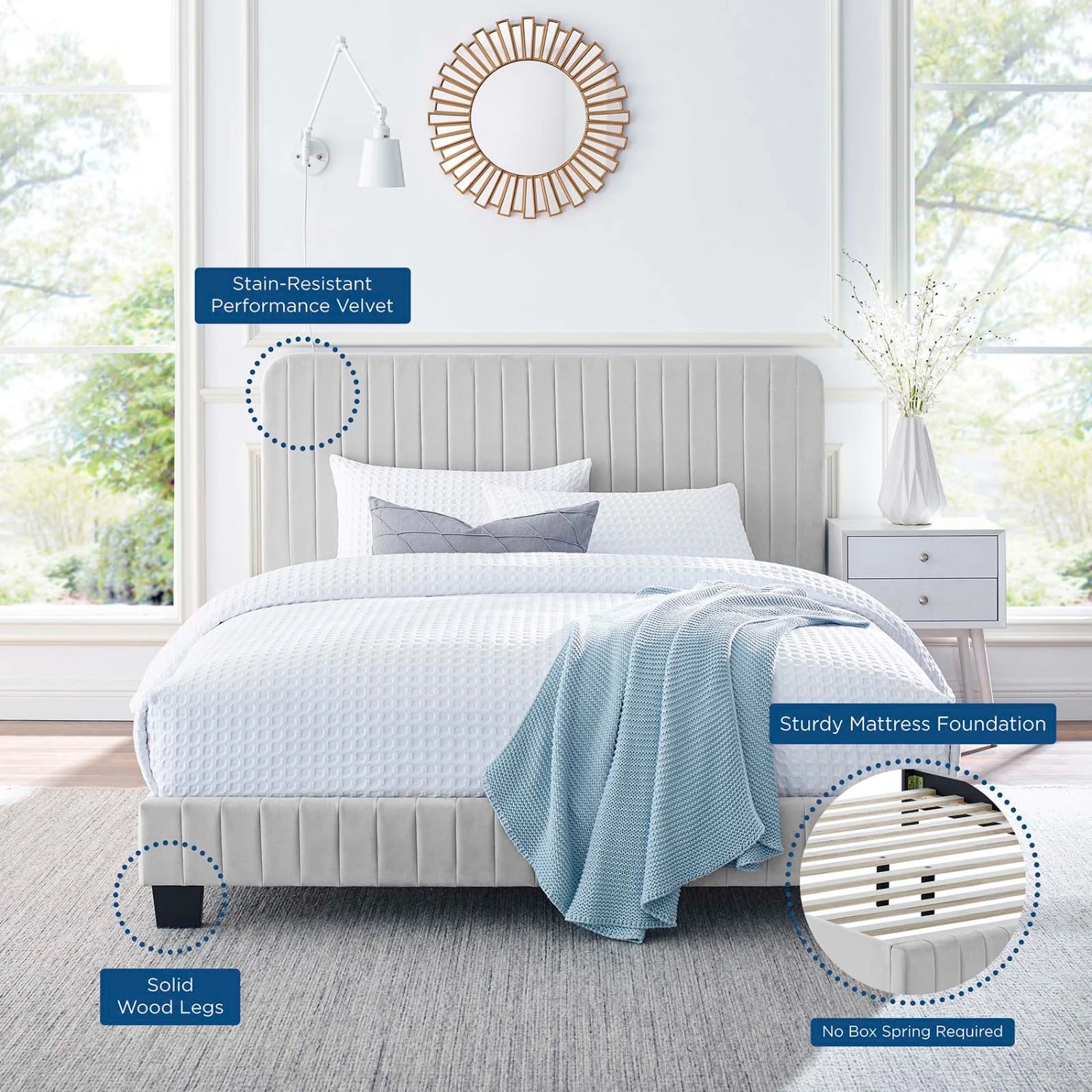 Other Twin Bed In Light Gray Tufted Velvet Fabric Finish - Image 2