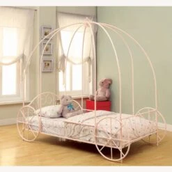 Other Twin Canopy Bed In Powder Pink W/ Carriage Design