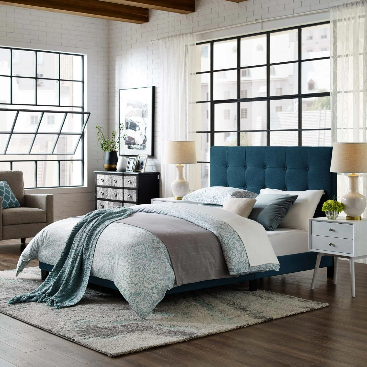 Other Twin Bed In Tufted Upholstered Azure Fabric Finish - Image 6