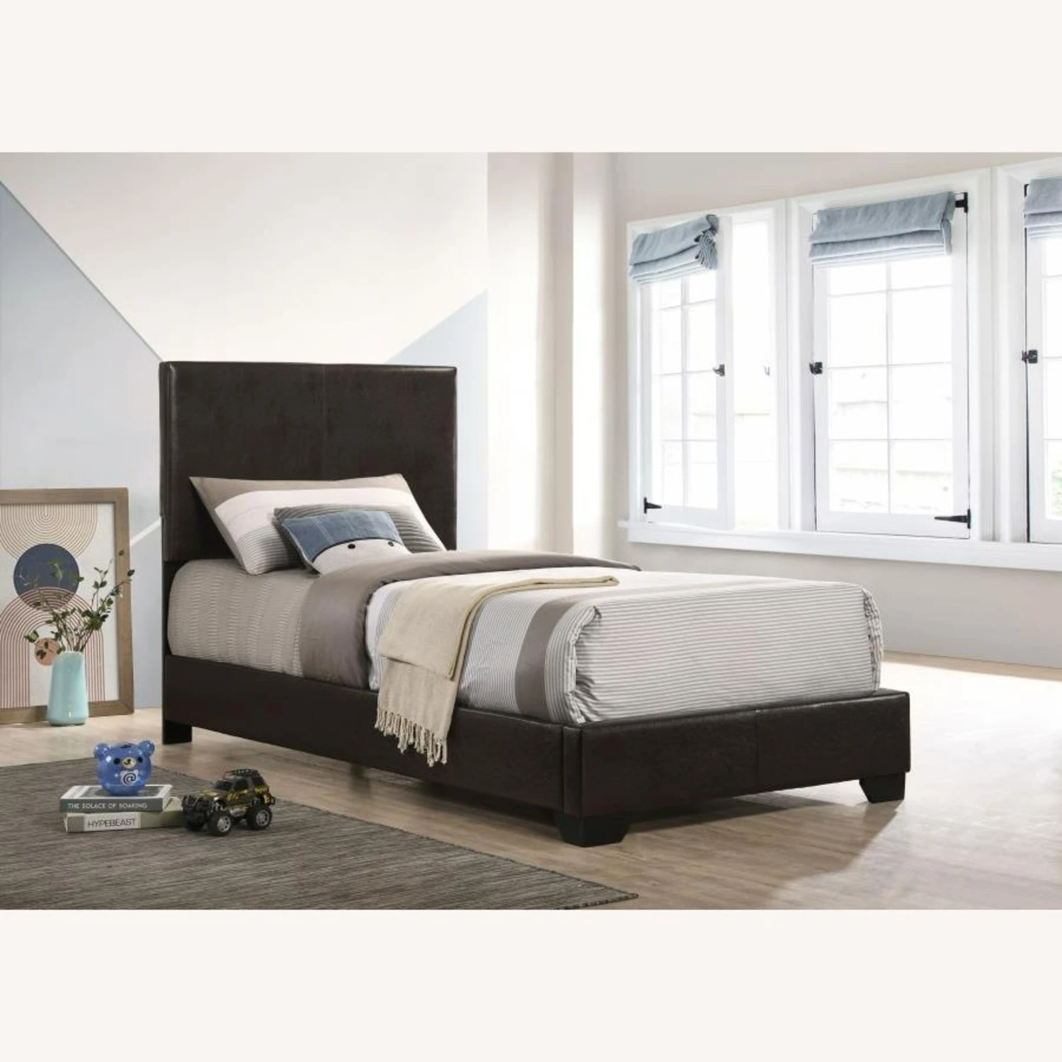 Other Twin Bed Upholstered In Dark Brown Leatherette - Image 2