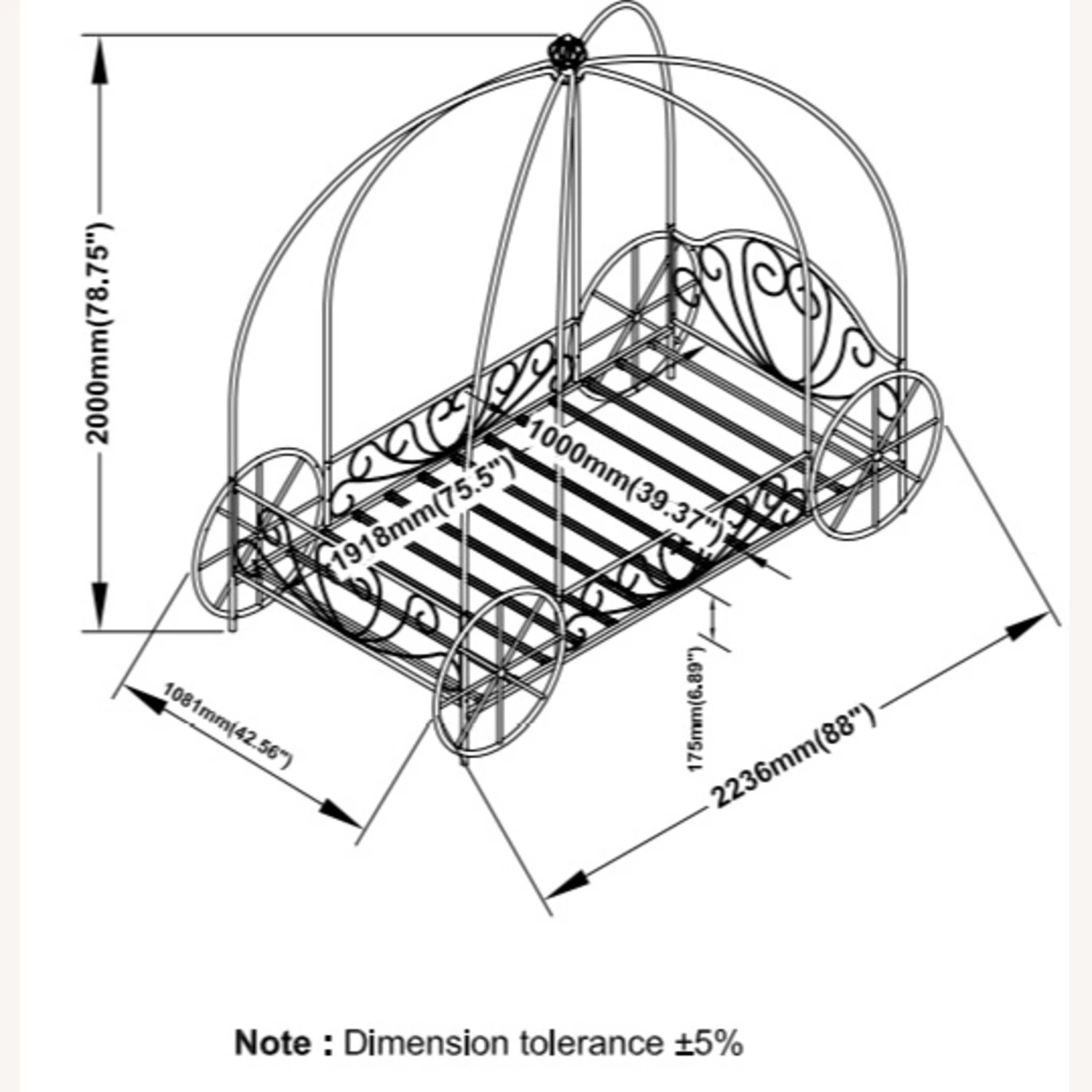 Other Twin Canopy Bed In Powder Pink W/ Carriage Design - Image 3