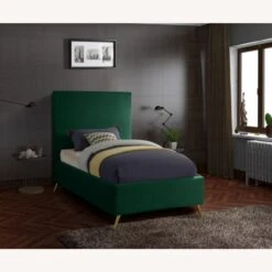 Other Twin Bed In Green Velvet Sleek Upholstery
