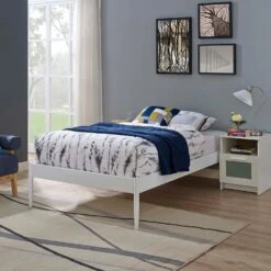 Other Twin Bed Frame In White Steel W/Tapered Dowel Legs