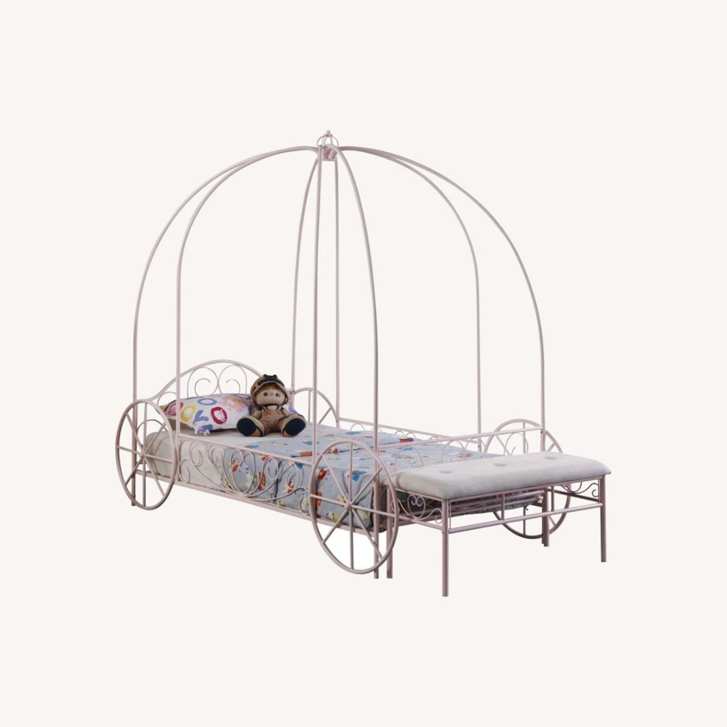 Other Twin Canopy Bed In Powder Pink W/ Carriage Design - Image 4