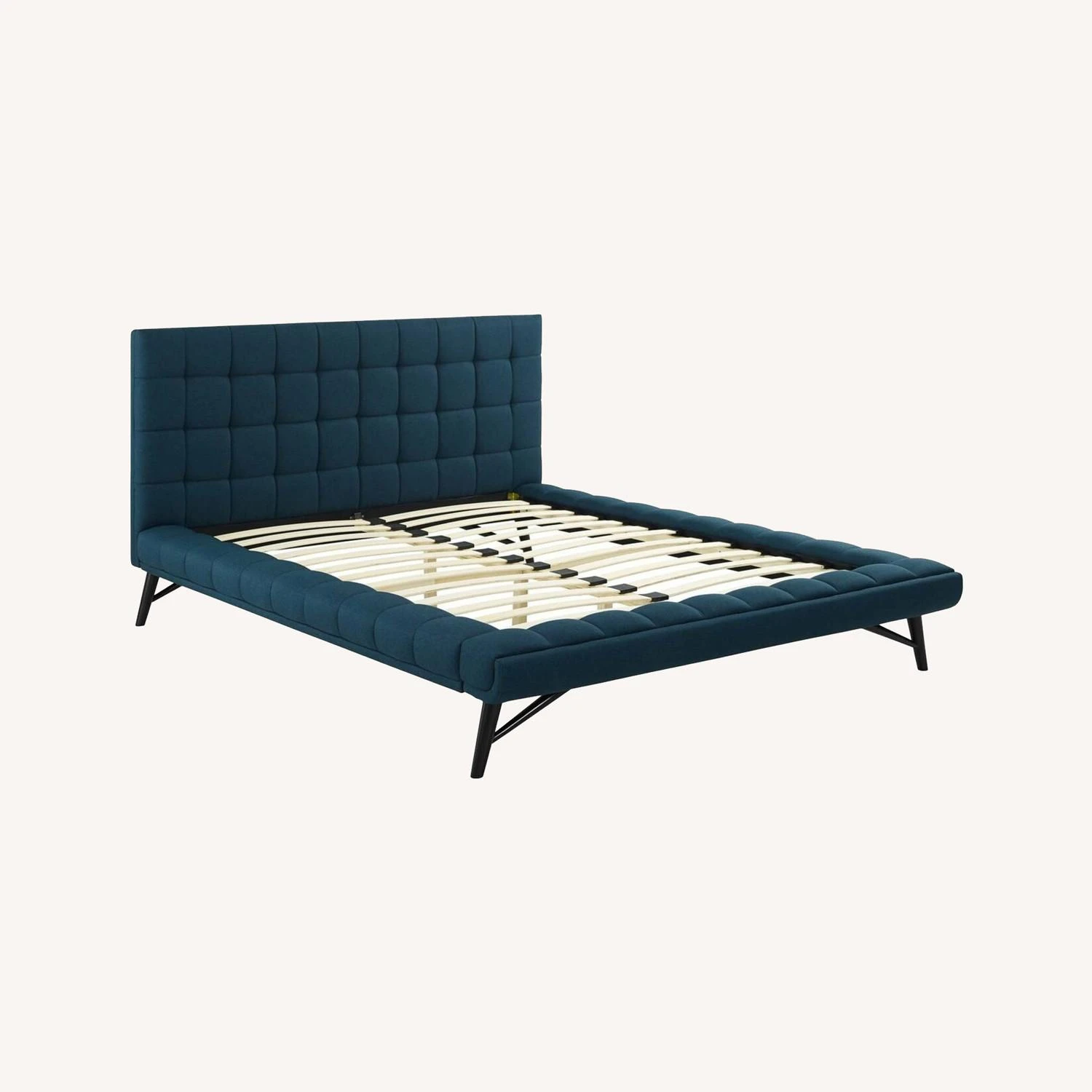 Other Mid-Century Style Queen Bed In Blue Fabric Finish - Image 3