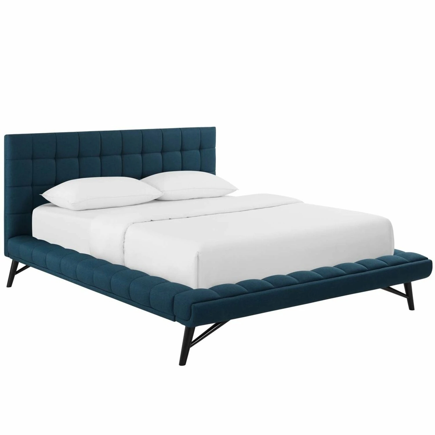 Other Mid-Century Style Queen Bed In Blue Fabric Finish - Image 7