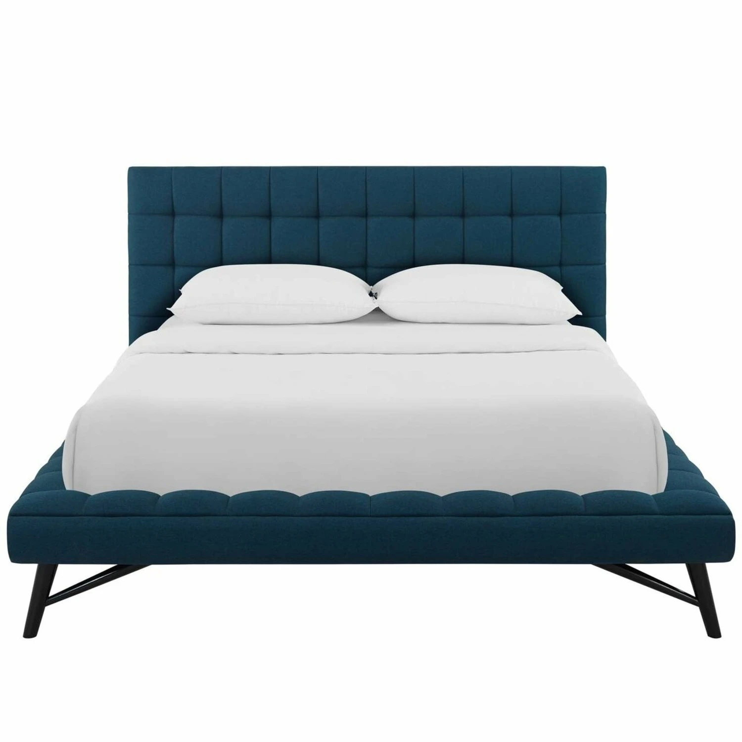 Other Mid-Century Style Queen Bed In Blue Fabric Finish - Image 8