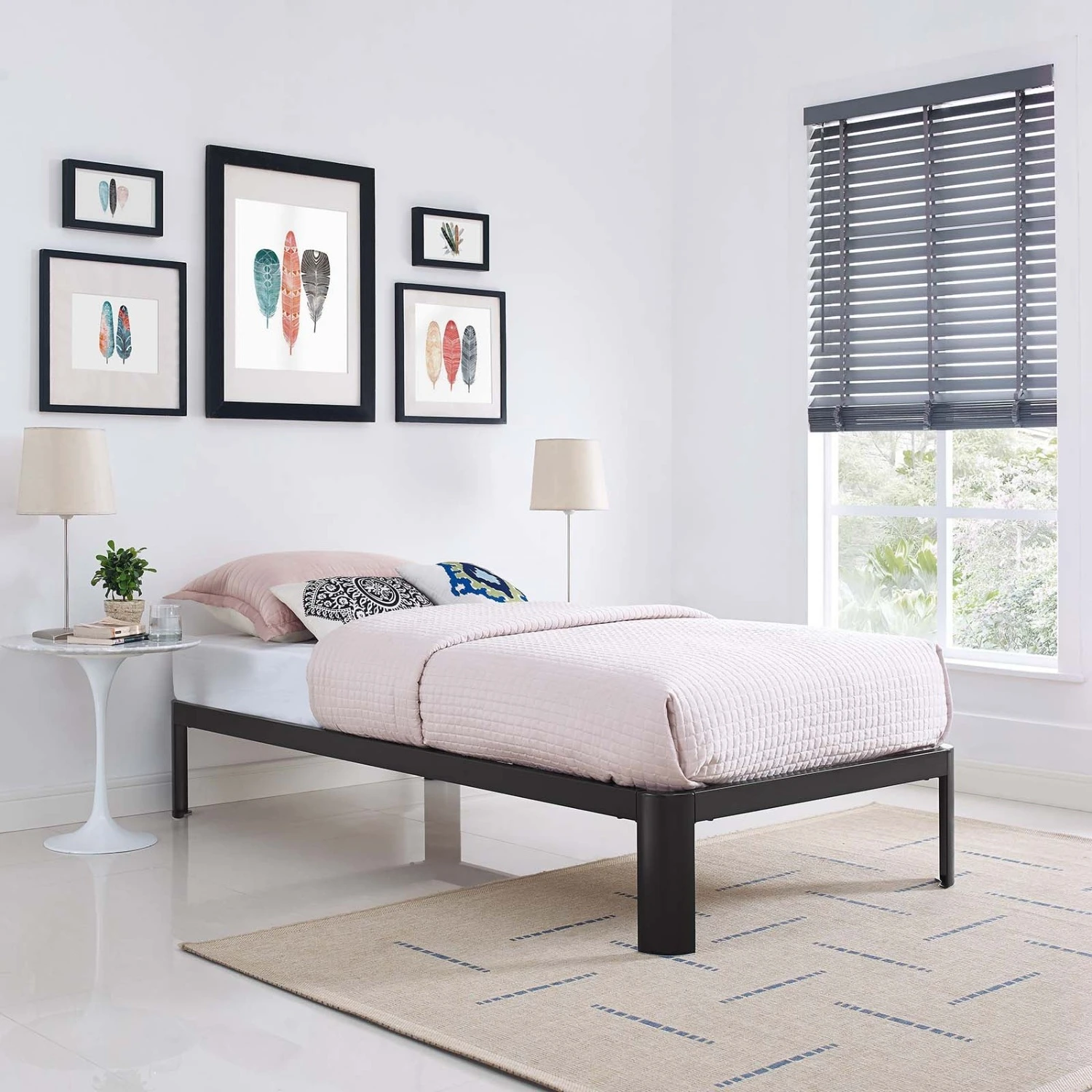 Other Queen Bed In Brown Steel & Slatted Wood Frame - Image 8