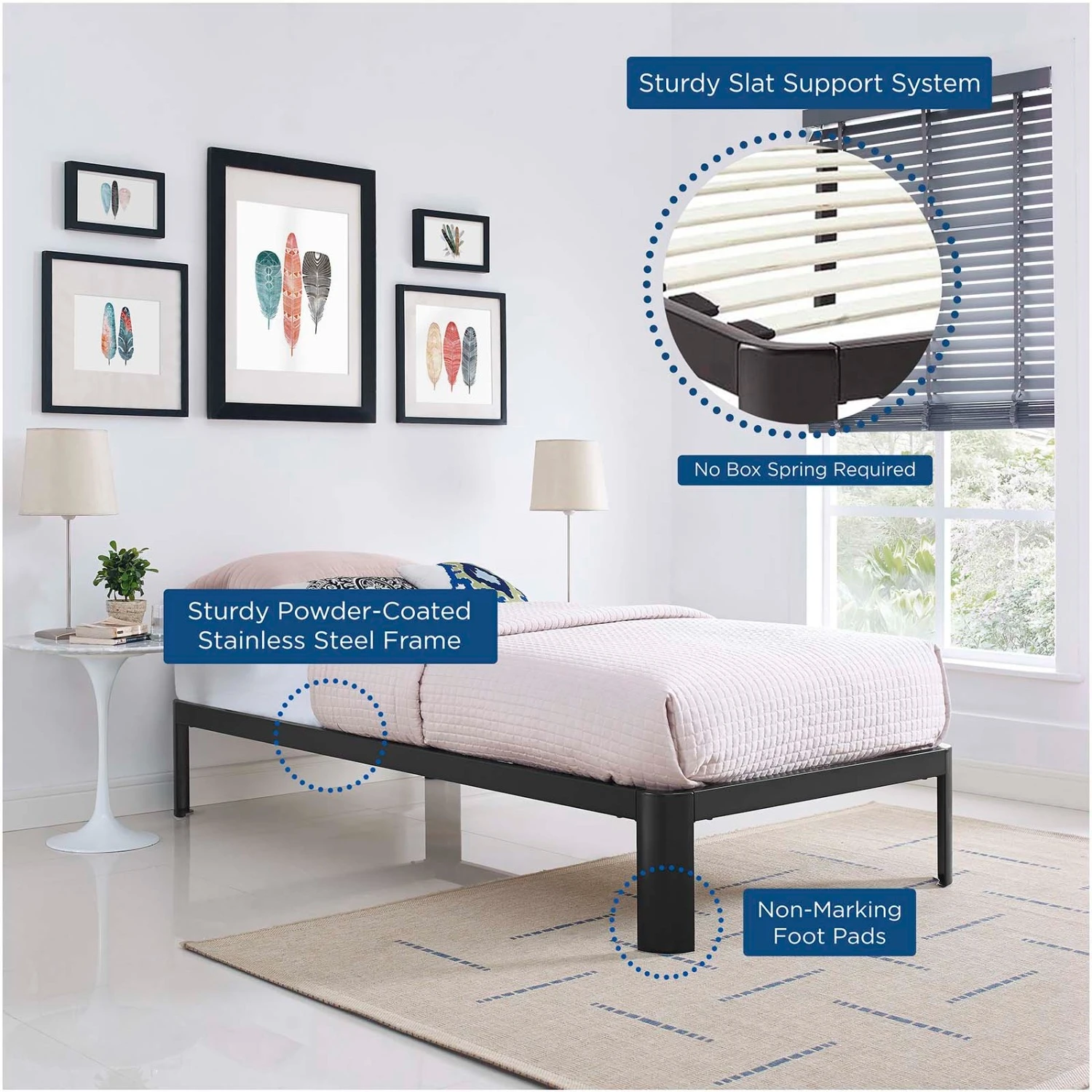 Other Queen Bed In Brown Steel & Slatted Wood Frame - Image 9